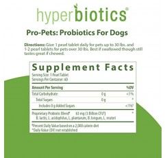 Hyperbiotics Pro 애완동물 프로바이오틱스 | 개와 고양이를 위한 프로바이오틱스 | 소형 마이크로 크기의 츄어블 진주 모양 정제 | 출시 시간 배송 | 60 카운트