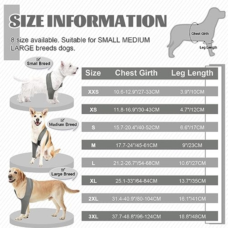 ROZKITCH 개 수술 회복 슬리브 앞 오른쪽 왼쪽 다리, 애완 동물 핥는 상처 방지 팔꿈치 버팀대 보호대, 개 회복 슈트 콘 칼라 염좌 대안 ACL CCL 관절염 관절 관리 회색 XL