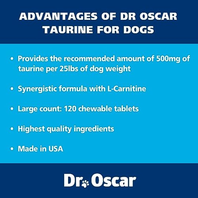 개를 위한 타우린 보충제는 대부분의 대안과 달리 체중 25파운드당 500mg의 RDA를 충족합니다. 120ct, 수의사가 심장 확장(DCM), 울혈성 심부전(CHF) 타우린 결핍, 심장 잡음에 대해 승인함