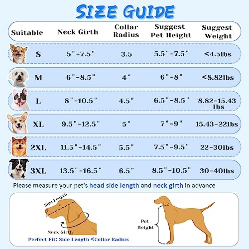 작은 크기의 개를 위한 PAWFUN 개 콘, 수술 후 개를 위한 편안한 소프트 콘, 조정 가능한 개 콘 대체 소프트 수술 칼라 개가 핥는 것을 멈추도록 보호하는 엘리자베스 칼라