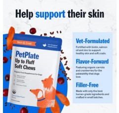 PetPlate Up to Fluff Soft Chews, 반려견용 피부 및 털 지원, USDA 유기농 보충제, 곡물 무함유, 인간 등급, 연어 오일 및 비오틴 포함, 애완동물 용품(1팩, 9.8온스)