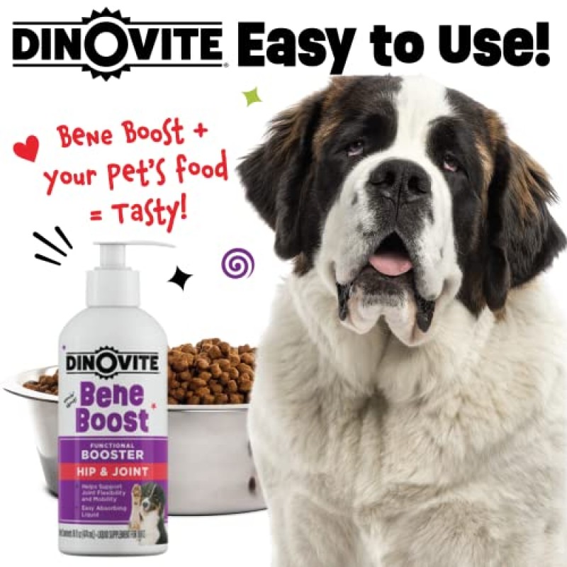 Dinovite BeneBoost 개용 엉덩이 및 관절 액체 식품 토퍼 - 글루코사민 보충제 - 관절 이동성 식사 토퍼 - 16온스