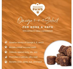 Project Paws Omega 3-6-9 개용 선택 피쉬 오일 - 크릴 오일 피부 및 코트 보충제 - 60개수