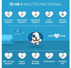개를 위한 10 in 1 종합비타민 - 츄어블 120정 - 글루코사민 및 콘드로이틴 함유 고관절 및 관절 지원 - 피부 및 심장 건강, 내장 및 면역 지원을 위한 오메가 피쉬 오일 및 Coq10 함유 비타민