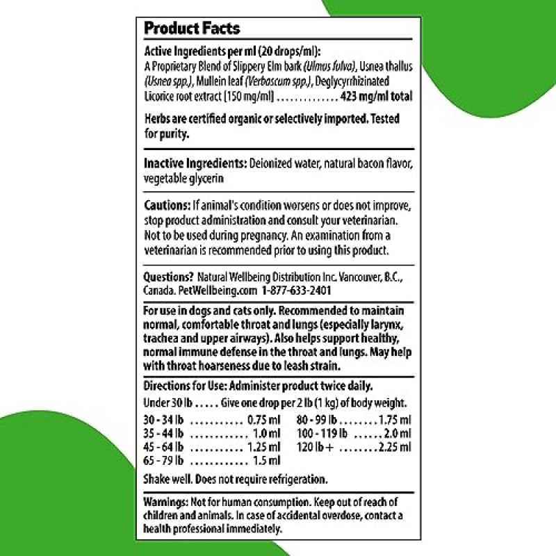 개와 고양이용 애완동물 웰빙 스로트 골드 - 수의사 제조 - 인후 불편함, 쉰 목소리, 목줄 긴장, 간헐적인 기침 진정 - 천연 허브 보조제 4온스(118ml)