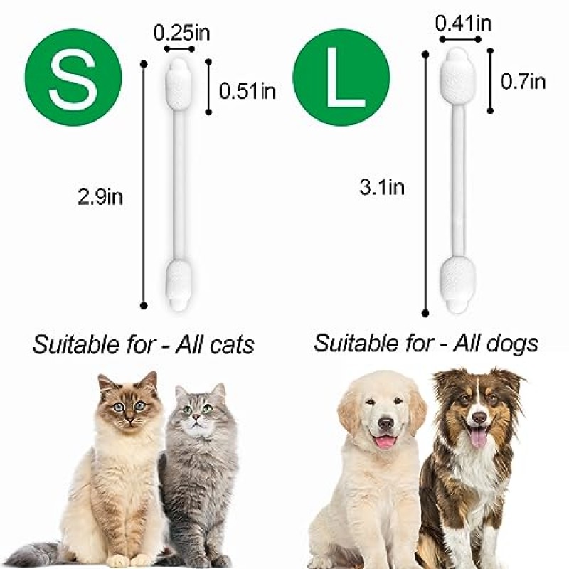 전문 개 귀 청소용 면봉 - 모든 품종 및 크기의 개에 대해 우발적인 부상을 효과적으로 예방하기 위해 귀 청소를 관리합니다.. (L)