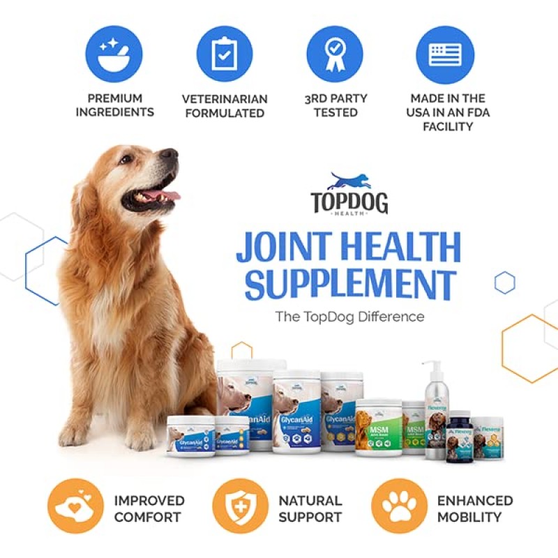 TopDog Health - MSM 관절 부스트 파우더 - 관절 이동성 및 유연성을 위한 고관절 및 관절 보조제 - 유황 함유 천연 항염증제 - 무향