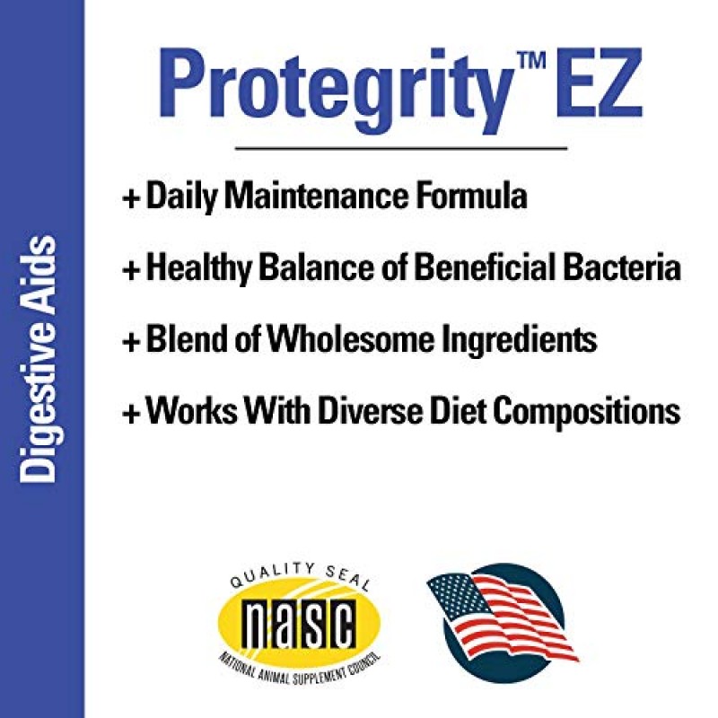 Vet Classics Protegrity EZ 개, 고양이용 프로바이오틱 건강 보조제 – 개 소화 지원, 애완동물 위장 건강, 고양이 위, 장 균형 – 애완동물 효소 – 120 소프트 츄