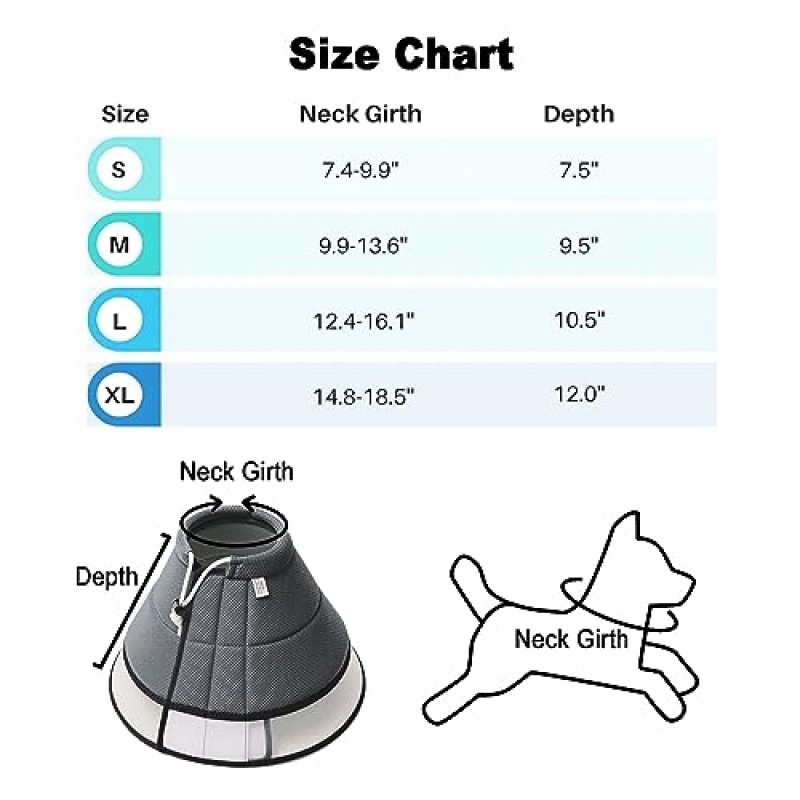 수술 후 대형 중소형 개를 위한 Aberatail 소프트 도그 콘, 조절 가능한 소프트 콘 칼라, 애완동물 회복 콘, 애완동물의 상처와 발진을 방지하기 위한 개 회복 칼라(회색, 특대형)