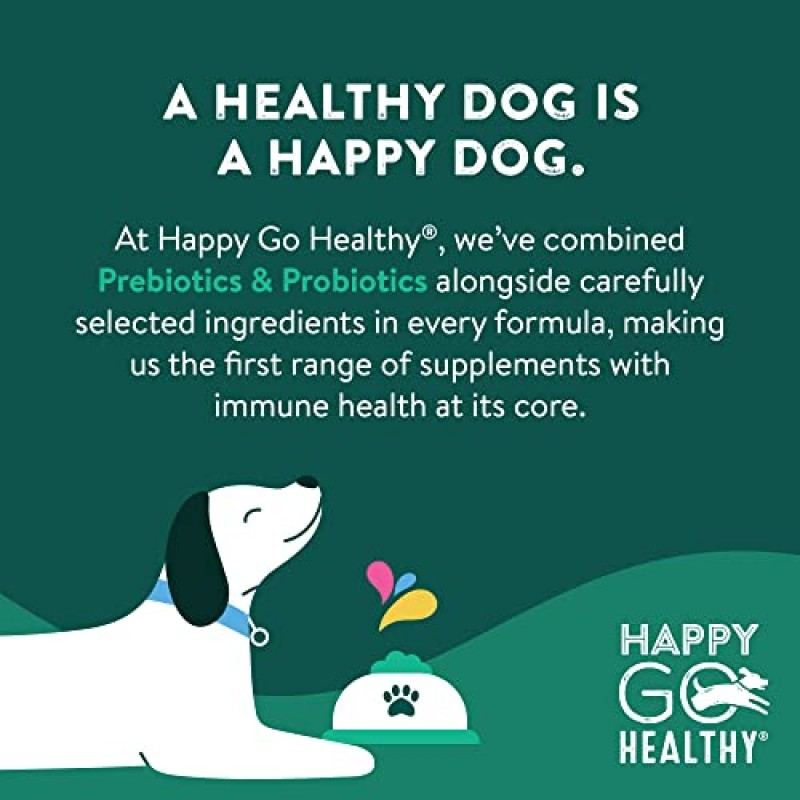 개를 위한 Happy Go Healthy 장 건강 보조제 | 생강 뿌리, 아이슬란드 해초, 유기농 다시마가 함유된 프리바이오틱 및 프로바이오틱 푸드 토퍼 | 모든 품종 및 크기 | 21개