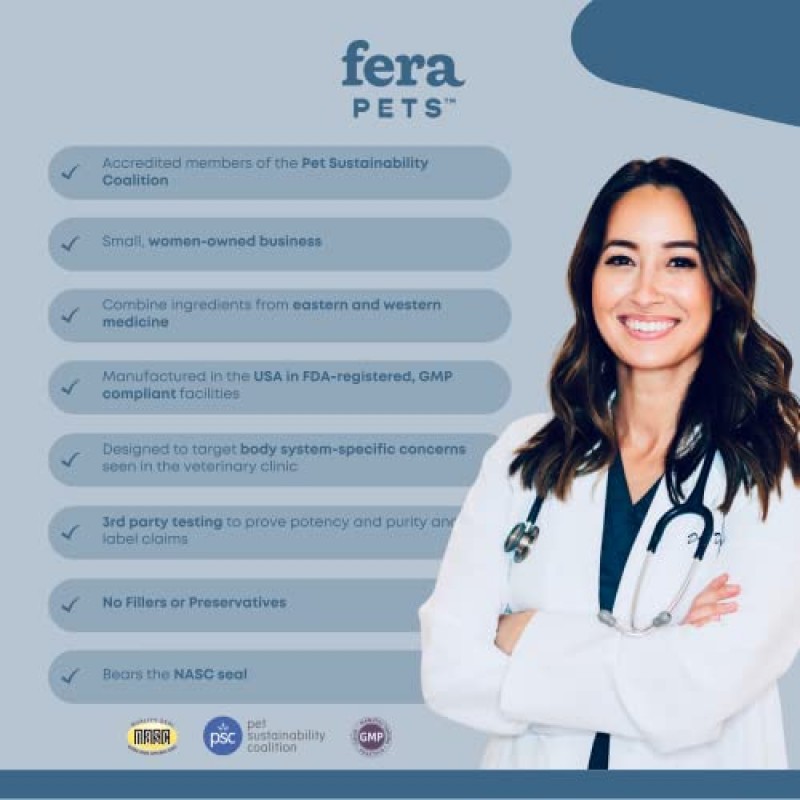 Fera Pets - 개와 고양이를 위한 종합 비타민 - 개를 위한 염소 우유 - 고양이를 위한 염소 우유 - 개 식사 토퍼 - 개와 고양이를 위한 프로바이오틱스가 함유된 개 종합 비타민 - 분말 - 60회분