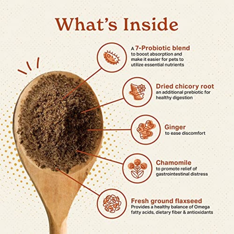 개와 고양이를 위한 Missing Link 소화 슈퍼푸드 보충제 파우더 - 섬유질, 7가지 프로바이오틱 블렌드 + 치커리 뿌리 프리바이오틱, 생강, 카모마일 - 일일 소화 및 장 건강 지원 - 1lb