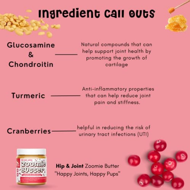 Zoomie 버터 힙 앤 조인트 100% 천연 개 땅콩 버터