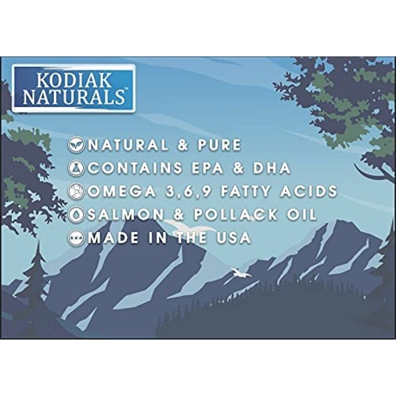 Kodiak Naturals 18온스 개와 고양이를 위한 야생 알래스카 연어 오일 포뮬러는 자연산 생선에서 추출한 EPA 및 DHA와 순수 어유를 균형 있게 혼합한 제품입니다. 피부와 털, 관절, 면역 건강을 지원합니다.