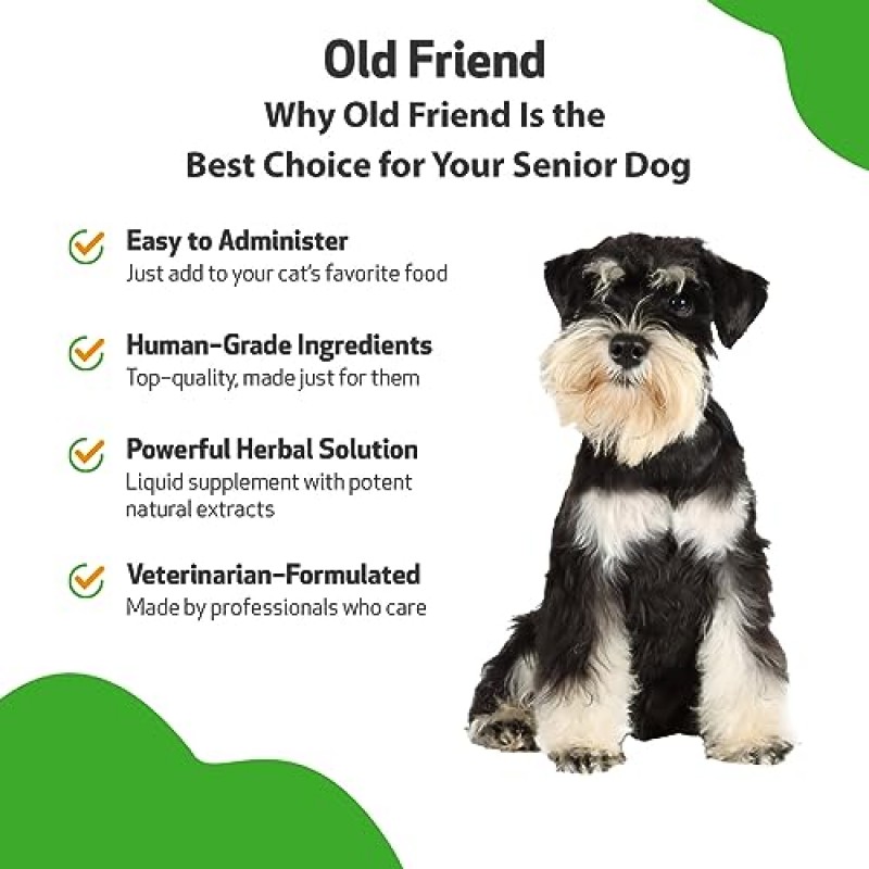 노령견을 위한 Pet Wellbeing Old Friend - 수의사 제조 - 노령견의 노화 면역 체계 및 관절 이동성 지원 - 천연 허브 보조제 2oz(59ml)