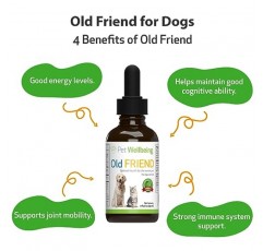 노령견을 위한 Pet Wellbeing Old Friend - 수의사 제조 - 노령견의 노화 면역 체계 및 관절 이동성 지원 - 천연 허브 보조제 2oz(59ml)