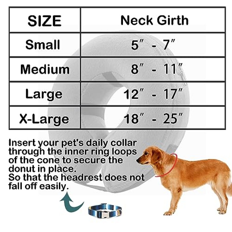 개 콘 풍선 칼라 편안함 조절 가능, 수술 후 소형 중형 대형견용 개 콘 칼라, 애완견용 부드러운 보호 콘, 개 목 도넛 칼라 풍선 개 회복 칼라