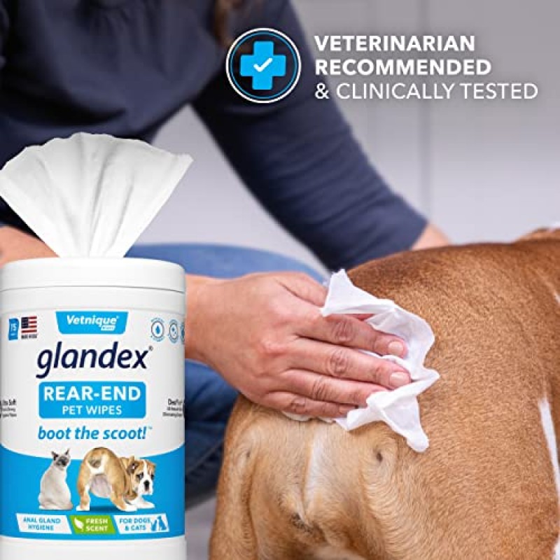 개와 고양이용 Glandex 항문샘 약용 스프레이(4온스) 및 Glandex 항문샘 위생 애완동물 물티슈 75Ct 번들, 개용 개 탈취 스프레이 및 가려움증 방지 스프레이, 신선한 향기가 나는 개 청소용 물티슈