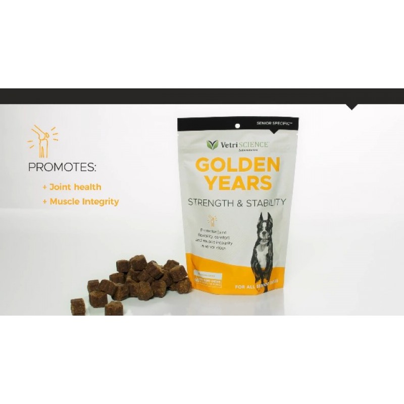 VetriScience Golden Years 노령견을 위한 선명하고 밝은 시력 지원, 치킨 맛, 츄어블 60개 - 흐리고 눈물이 나는 눈과 안구 혈류 지원