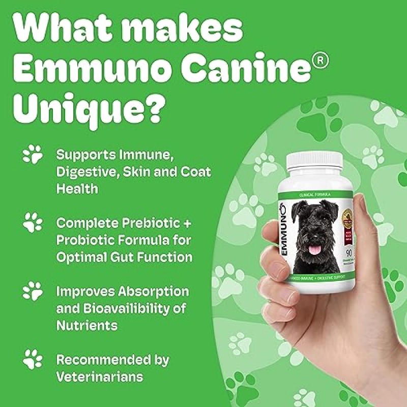 Boneo Emmuno Canine - 개를 위한 특허받은 소화, 면역, 피부 및 외투 건강 보조제 - 모든 천연 락토페린, 프로바이오틱스, 프리바이오틱스, 효소, 오메가 3 생선 기름 등 - 90 츄어블 정제