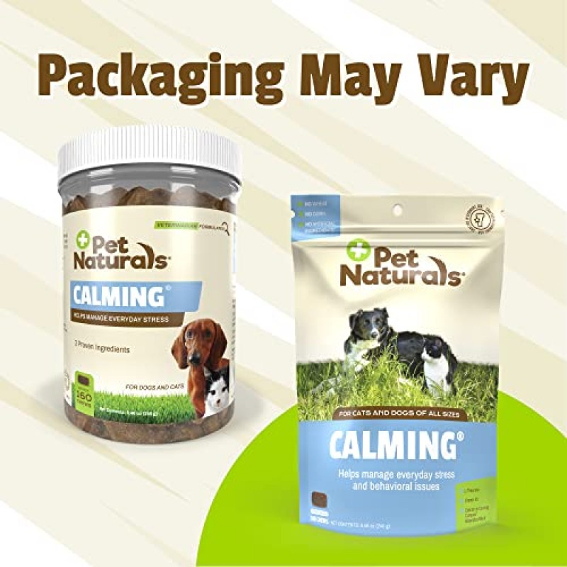 Pet Naturals of Vermont - 개와 고양이를 위한 진정, 행동 지원 보조제, 한입 크기 츄어블 160정