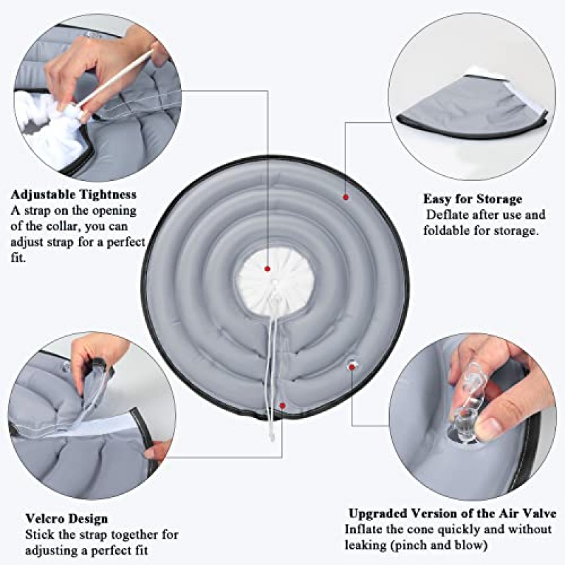 수술 후를 위한 BABYLTRL 개 콘 목걸이, 개와 고양이를 위한 팽창식 애완동물 회복 목걸이, 애완동물이 실밥, 상처 및 발진에 닿는 것을 방지하는 부드러운 보호 회복 콘(L, 회색)