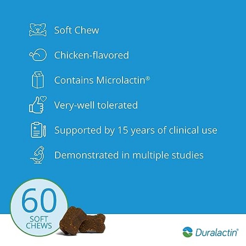 PRN Pharmacal Duralactin 개 소프트 츄 - 만성 통증을 줄이는 데 도움이 되는 개 및 강아지용 관절 건강 보조제 - 건조 우유 단백질을 함유한 개 츄 - 닭 간 맛 - 60 츄