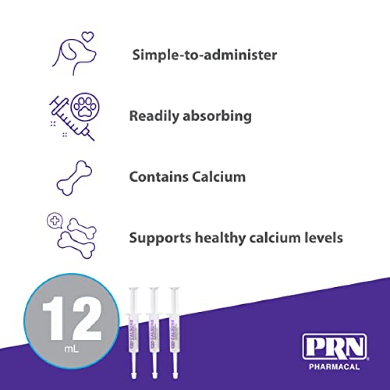 PRN Pharmacal Calsorb - 개의 건강한 칼슘 수치를 유지하는 데 도움이 되는 칼슘 영양 보충제 - 사용하기 쉬운 주사기에 담긴 젤 기반 개 영양 보충제 - 12 mL 주사기(3팩)