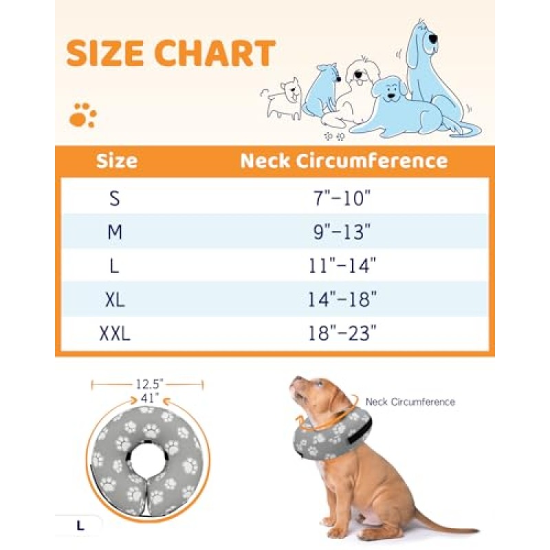 수술 후 Supet 풍선 개 콘 칼라 대안, 개 목 도넛 칼라 복구 E 칼라, 소형 중형 대형견을 위한 부드러운 개 콘