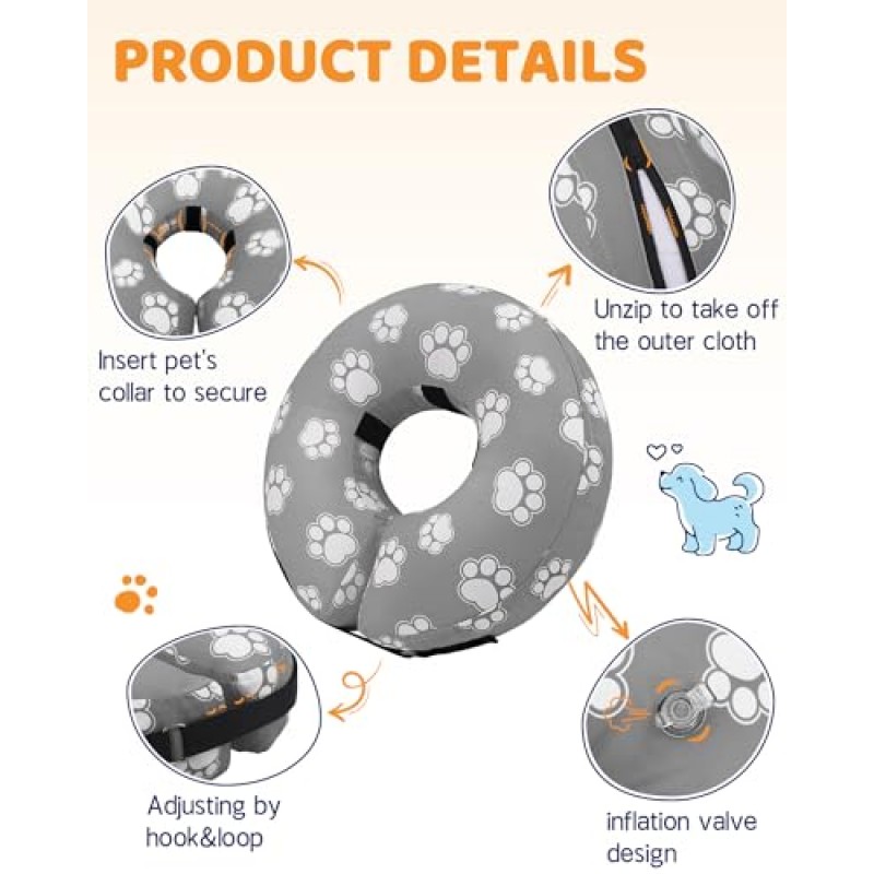 수술 후 Supet 풍선 개 콘 칼라 대안, 개 목 도넛 칼라 복구 E 칼라, 소형 중형 대형견을 위한 부드러운 개 콘