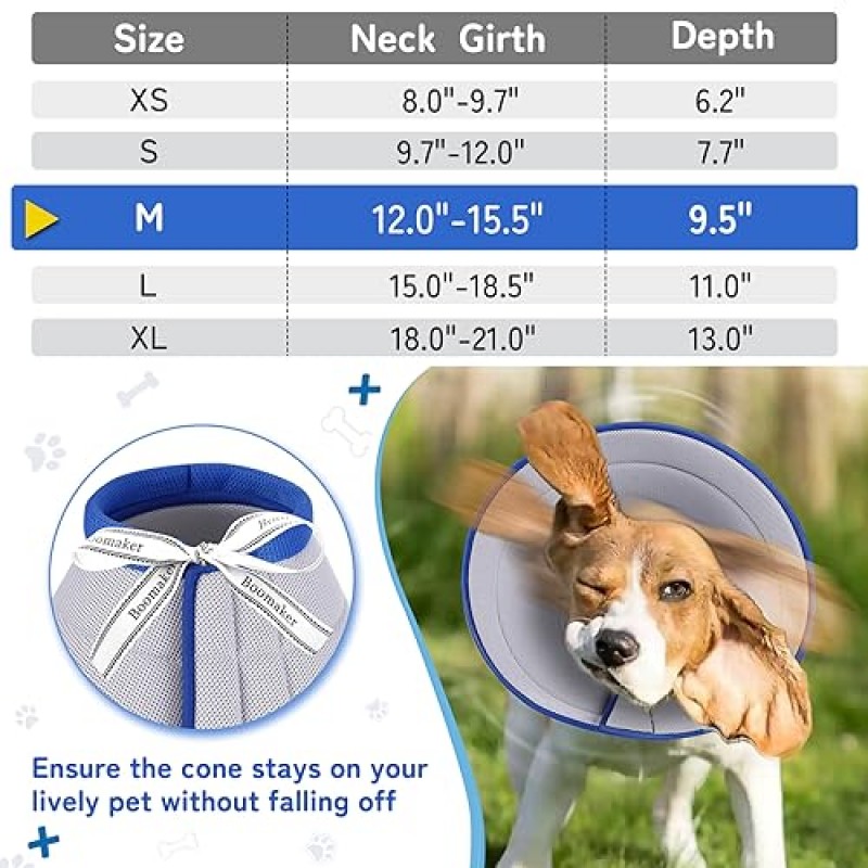 수술 후 부메이커 엑스트라 소프트 개 콘 대안, 대형 중소형 개를 위한 통기성 개 콘, 애완동물을 위한 경량 개 회복 칼라, 개를 위한 조절 가능한 E-칼라, 엘리자베스 칼라(M)