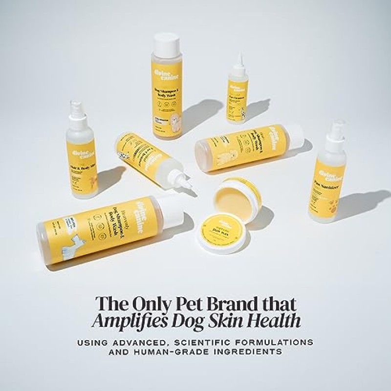 Divine Canine Essential Ear Cleanser - 개 귀 청소기 - 애완동물 귀를 진정시키고 보호합니다 - 개 손질 - 왁스 제거 및 탈취 - 알로에, 카모마일, 글리세린, 글리콜산 - 개를 위한 귀 건강 - 8온스