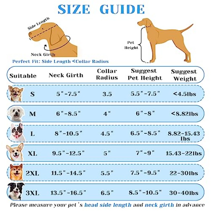 수술 후 Pawfun 소프트 도그 콘 대안, 작은 개를 위한 편안한 개 회복 칼라 콘, 조정 가능한 개 목 콘 개가 핥는 것을 멈추기 위한 보호용 엘리자베스 칼라