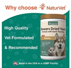 NaturVet Brewers 개와 고양이를 위한 마늘 향과 비타민이 함유된 건조 효모 포뮬러, 분말, 전 세계적으로 공급되는 성분으로 미국에서 제조됨 1파운드