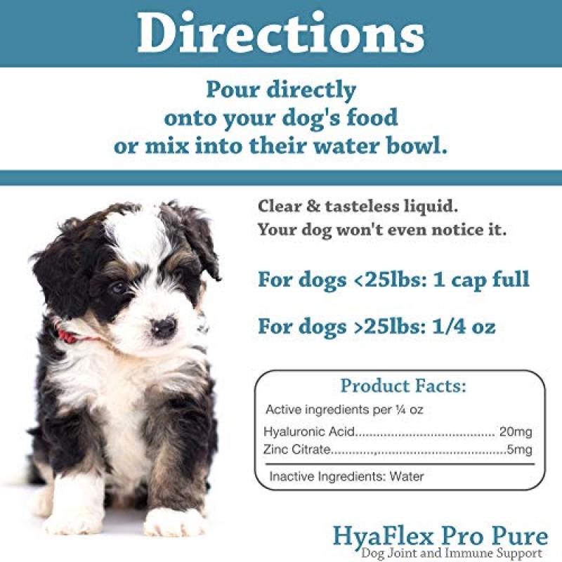 Canine Hyaluronic Acid + Zinc by Hyalogic - 관절 및 면역 지원, HyaFlex Pro Pure 8oz - 액상 경구용 HA 반려견 및 애완동물 보조식품