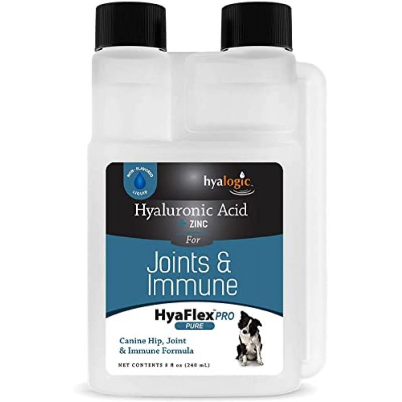 Canine Hyaluronic Acid + Zinc by Hyalogic - 관절 및 면역 지원, HyaFlex Pro Pure 8oz - 액상 경구용 HA 반려견 및 애완동물 보조식품