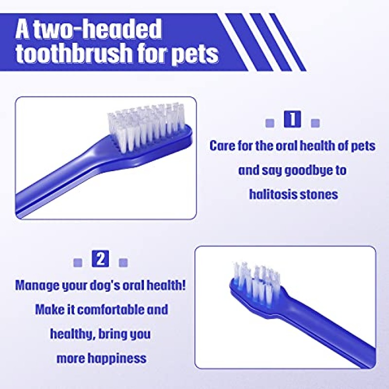 100 조각 개 칫솔 키트 세트 양방향 칫솔 긴 손잡이 칫솔 소형 중형 대형 애완 동물 고양이 치아 청소 세트를위한 부드러운 강모 애완 동물 칫솔