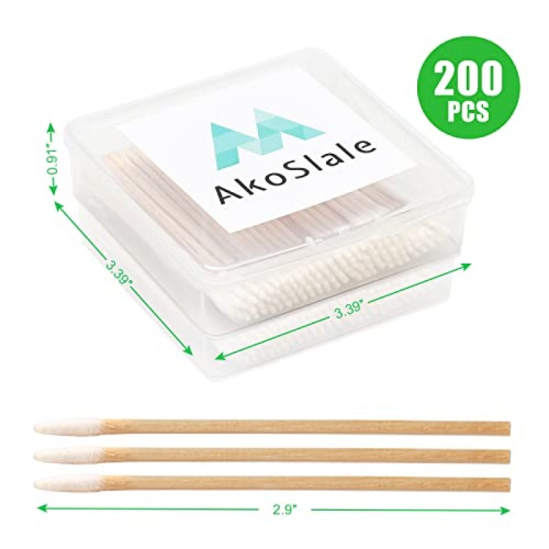 AkoSlale 뾰족한 팁 면봉, 200Pcs-2.9 ​​인치, 고양이 눈 청소기, 고양이 상처 관리, 메이크업 화장품 손톱 청소용 마이크로 면봉 스틱