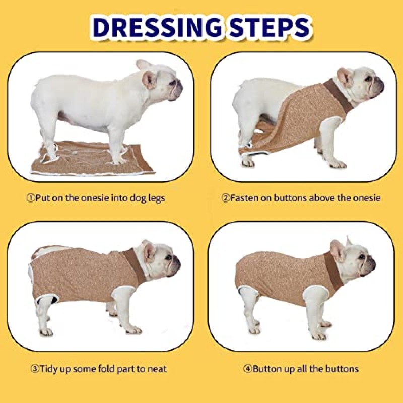 Tonqixope 개 수술 복구 슈트-수술 후 편안하고 통기성이 있는 개 복구 슈트,개 수술 복구 슈트 여성 남성,개 Onesies 핥는 것을 방지,대용 E-Collar & Cone-Brown Medium