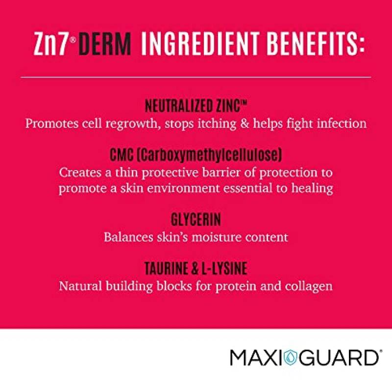 Maxi-Guard 애완동물 스킨 케어 젤 Zn7 Derm with 중화 아연 함유 개, 고양이, 소, 외래종 및 반려동물용(1온스), 레드/화이트