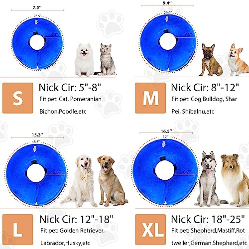 수술 후 소형 중형 대형견을 위한 AMUSEHOBBY 개 콘 칼라, 조절 가능한 개 콘, 개 회복을 위한 E-칼라, 팽창식 개 목 도넛 칼라 소프트 개 콘 대안