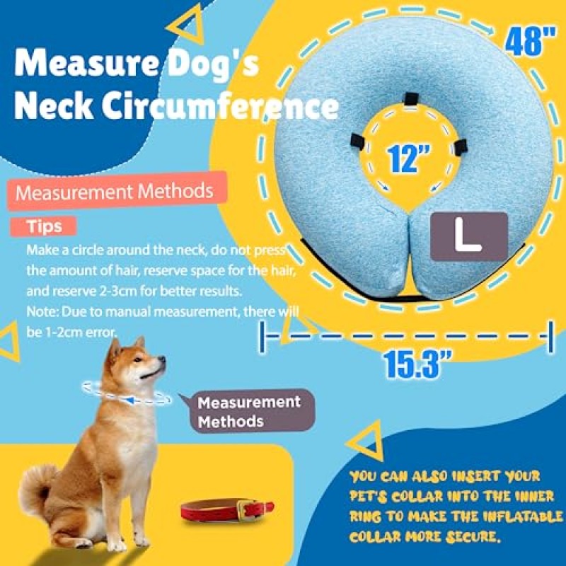 큰 하마 풍선 개 콘-수술 후 개를 위한 부드러운 애완 동물 콘-개를 위한 풍선 칼라 대형견을 위한 도넛 회복 칼라-(대형 파란색)