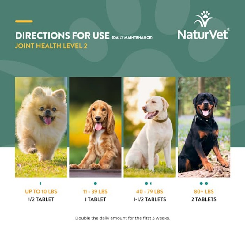 NaturVet 관절 건강 시간 릴리스 레벨 2 - 최대 고관절 및 관절견 보조식품