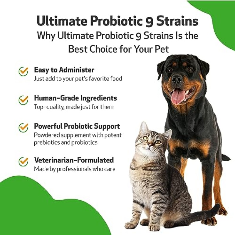 Pet Wellbeing Ultimate Probiotic 9 Strains for Dogs & Cats - 건강한 소화, 면역 지원, 요로 건강 - 11.29 oz (320 g)