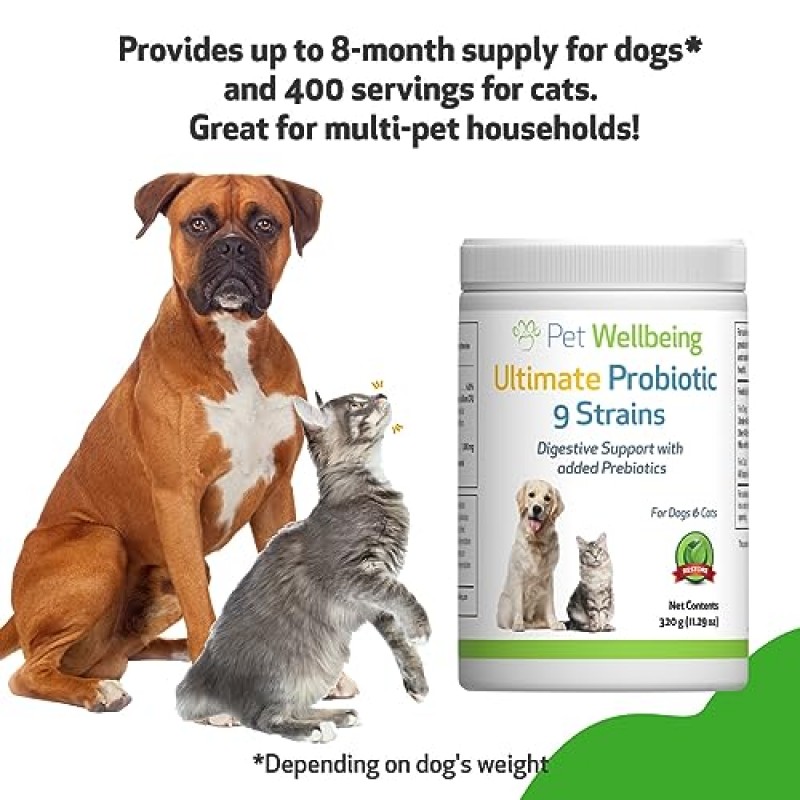 Pet Wellbeing Ultimate Probiotic 9 Strains for Dogs & Cats - 건강한 소화, 면역 지원, 요로 건강 - 11.29 oz (320 g)