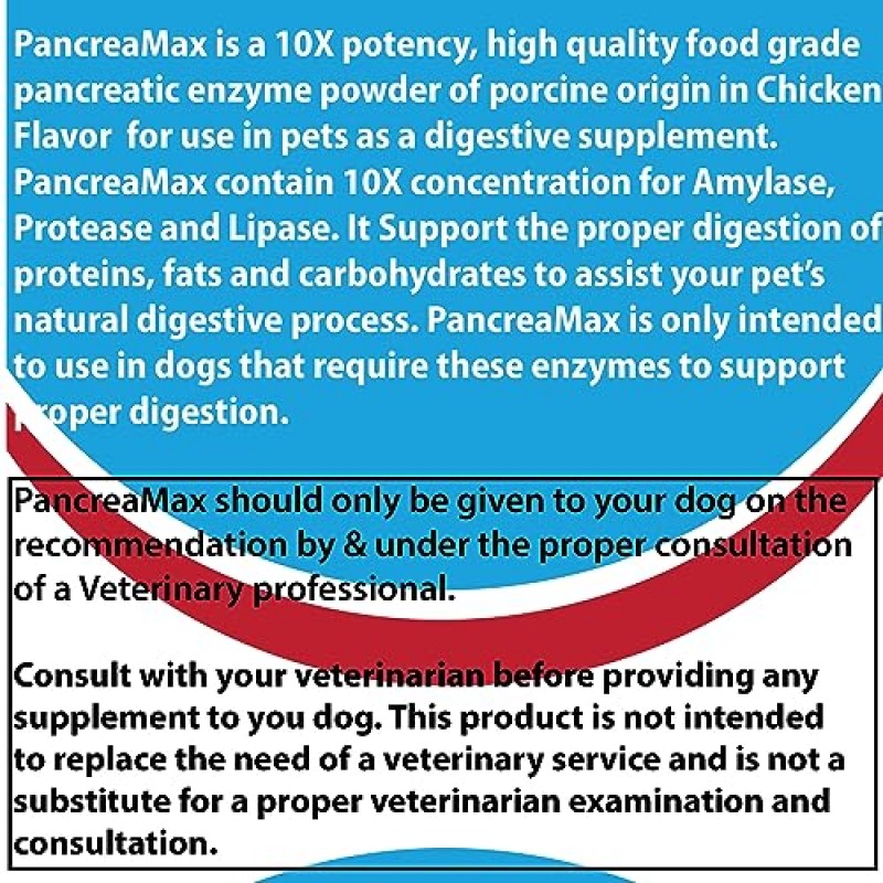 PancreaMax 10x 고양이 및 개용 췌장 소화 효소 보충제(12oz) 분말(미국산).10x 개용 판크레아틴에는 췌장 효소가 함유되어 있습니다| 개와 고양이를 위한 판크레아틴