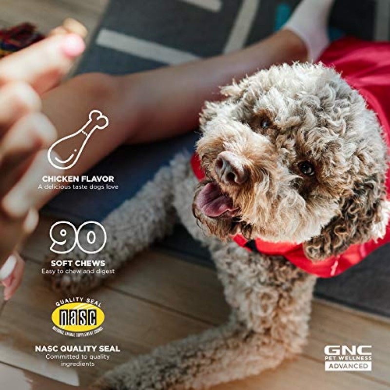 GNC Pets 고급 개 엉덩이 및 관절 개 보조식품 | 대형견용 고관절 및 관절 건강을 위한 90 Ct 소프트 츄견 보조제 | 미국산 씹기 쉬운 개 보조식품