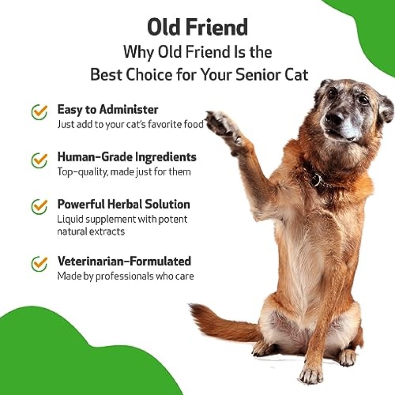 노령견과 고양이를 위한 Pet Wellbeing Old Friend - 수의사 제조 - 나이든 애완동물의 노화 면역 체계 및 관절 이동성 지원 - 천연 허브 보조제 4oz(118ml)