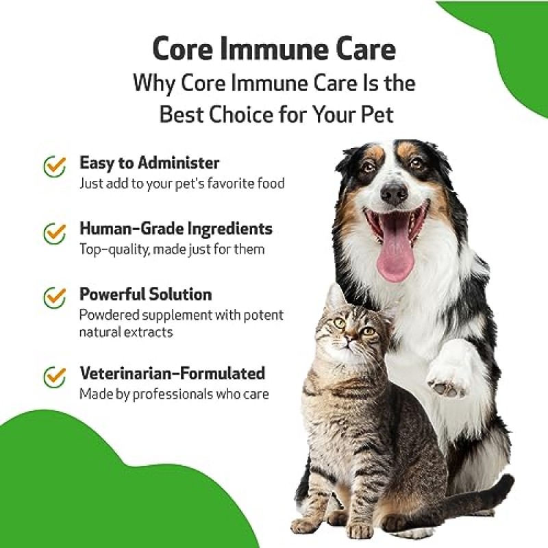 개와 고양이를 위한 Pet Wellbeing Core Immune Care - 모든 연령대의 애완동물을 위한 일일 항산화제 지원 - 수의사 제조 - 3.7 oz (105 g)