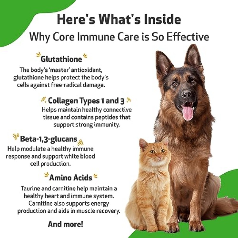 개와 고양이를 위한 Pet Wellbeing Core Immune Care - 모든 연령대의 애완동물을 위한 일일 항산화제 지원 - 수의사 제조 - 3.7 oz (105 g)